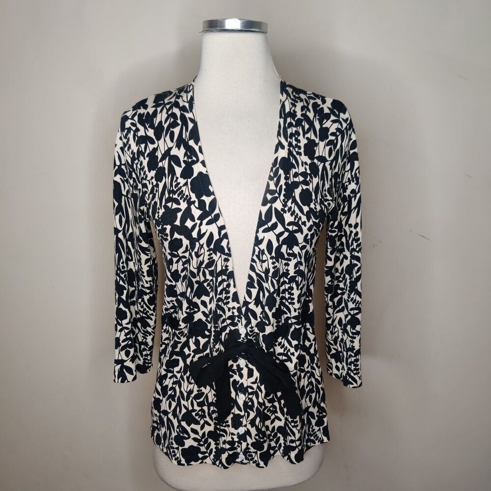 Carole Little Cardigan Sweater Floral Silk Knit Tie Front